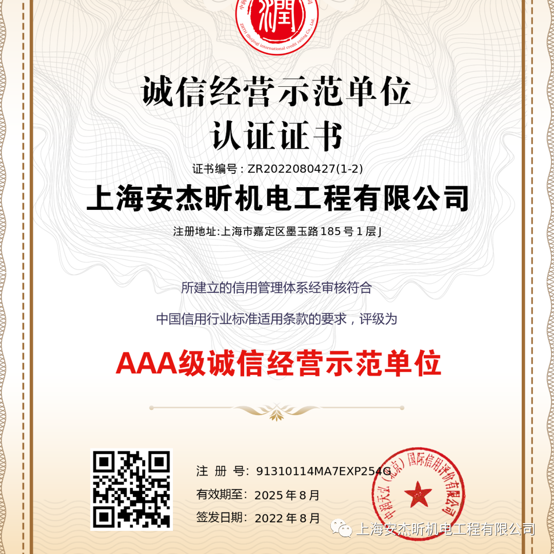 诚信经营示范单位认证证书