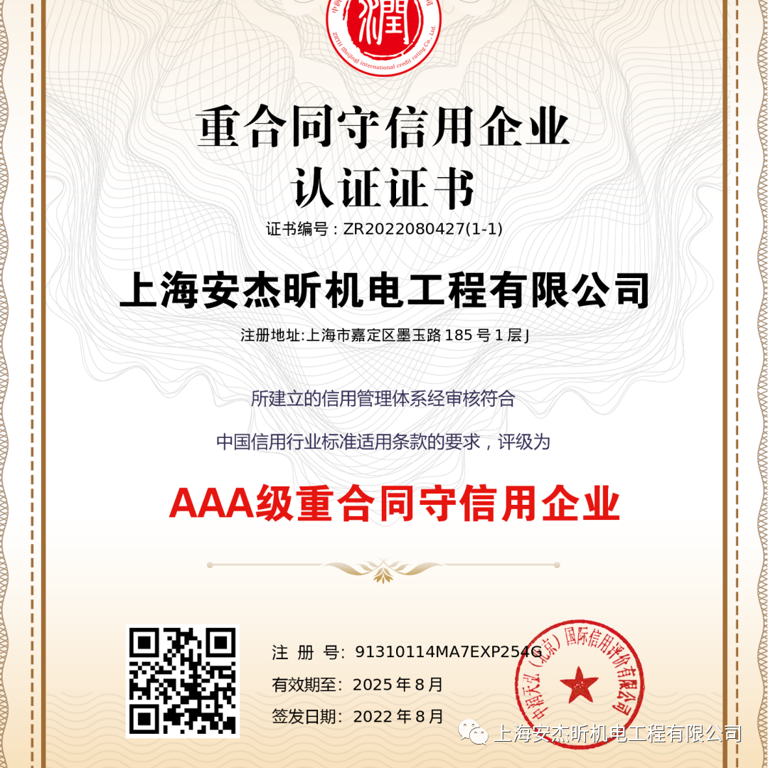 重合同守信用企业认证证书